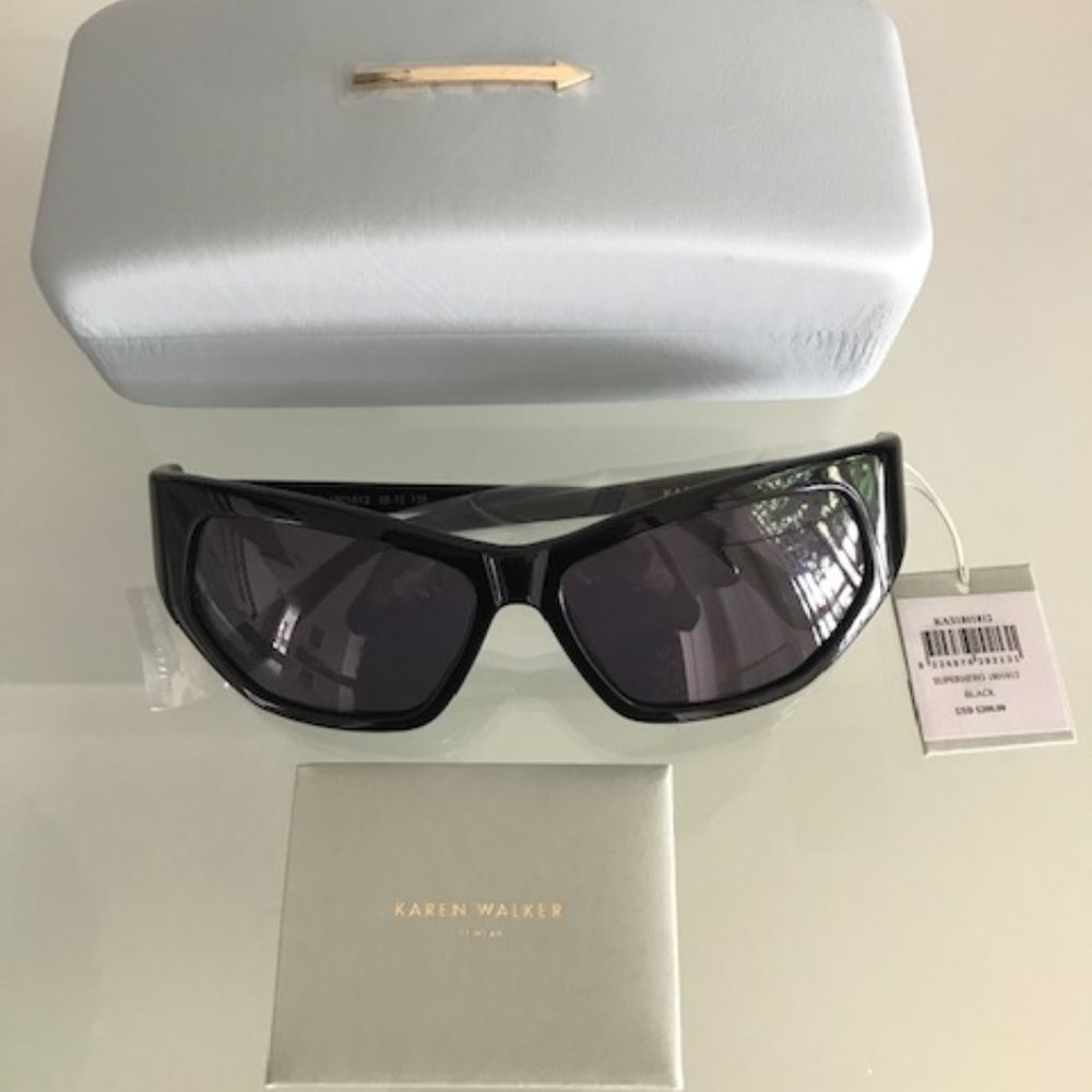 KAREN WALKER Black Superhero Wrap Sunglasses